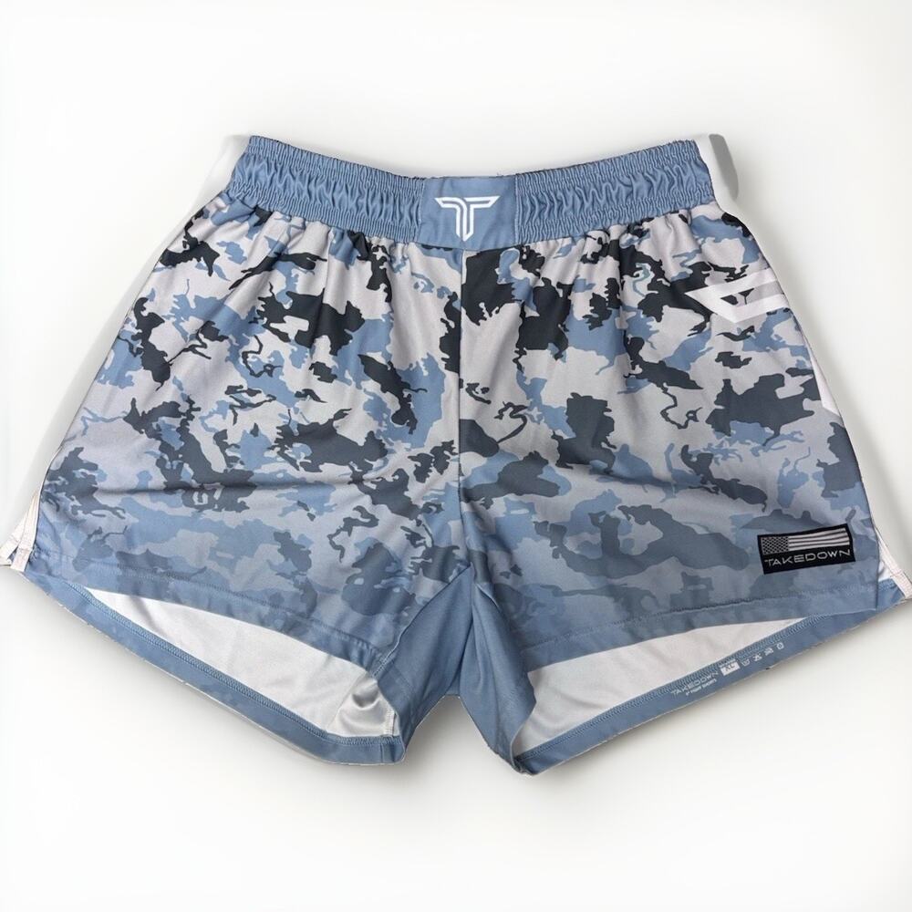 Takedown Sportswear Womens XL MMA Fight Shorts Blue Camo Grappling BJJ Gym